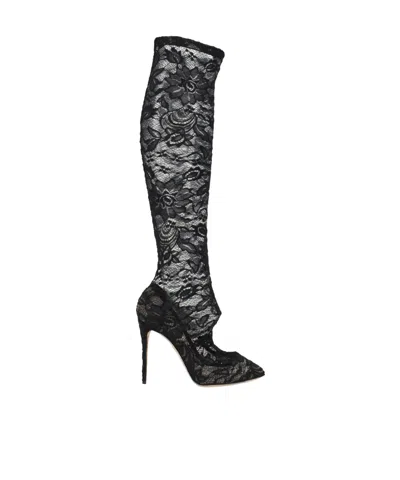 Dolce & Gabbana Solid Color Long Boots In Black