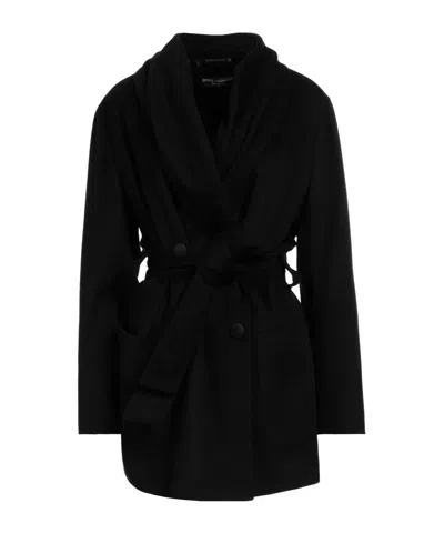 Dolce & Gabbana Solid Color Long Trench Coat In Black