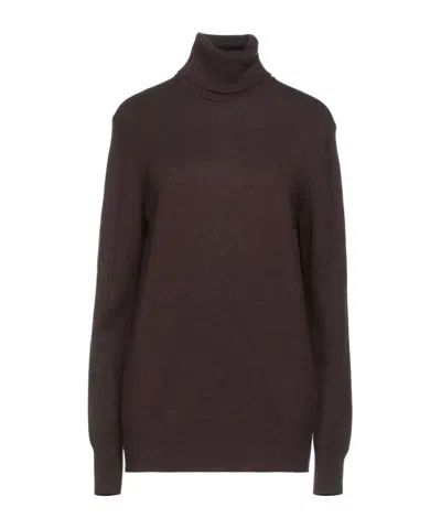 Dolce & Gabbana Solid Color Long-sleeve Turtleneck Sweater In Brown