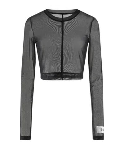 Dolce & Gabbana Solid Color Mesh Long-sleeve Top In Black