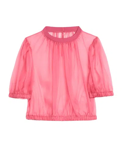 Dolce & Gabbana Solid Color Organza Short Sleeve Top In Pink