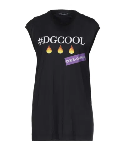 Dolce & Gabbana Solid Color Printed Knit T-shirt In Black