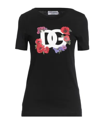 Dolce & Gabbana Solid Color Printed T-shirt In Black