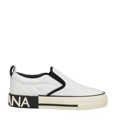 Dolce & Gabbana Solid Color Round-toe Sneakers In White