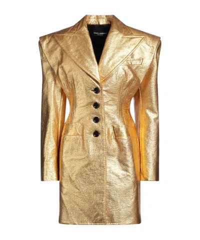 Dolce & Gabbana Solid Color Single-breasted Long Coat In Gold