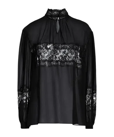 Dolce & Gabbana Solid Color Stand Collar Long Sleeve Top In Black
