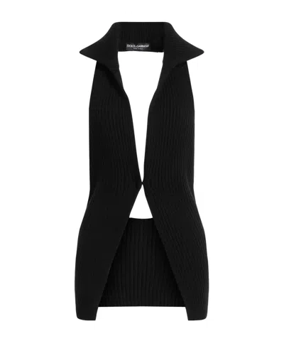 Dolce & Gabbana Solid Color Wool Sleeveless Top In Black