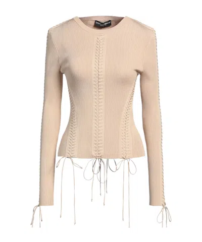 Dolce & Gabbana Solid Crew Neck Knit Long Sleeve In Brown