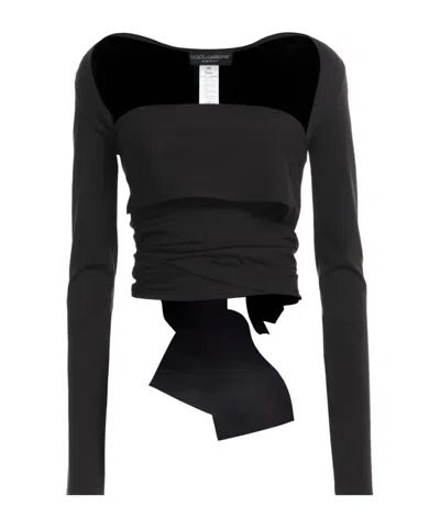 Dolce & Gabbana Solid Fitted Cropped Top In Black