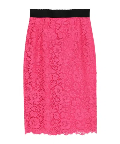 Dolce & Gabbana Solid Lace Dress In Pink