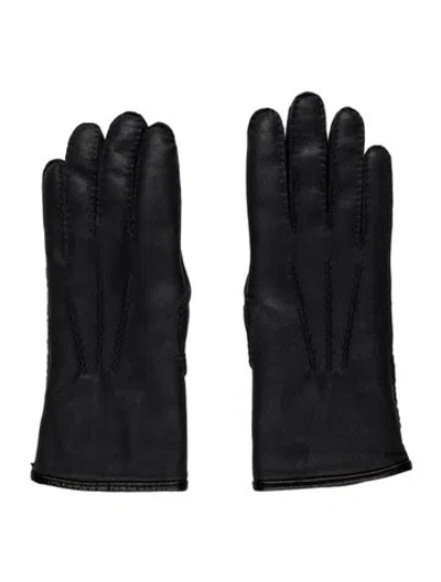 Pre-owned Dolce & Gabbana Solid Leather Gloves In Black