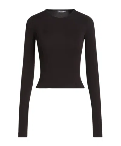 Dolce & Gabbana Solid Long Sleeve Cropped Top In Black