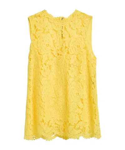 Dolce & Gabbana Solid Sleeveless Lace Top In Yellow