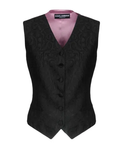 Dolce & Gabbana Solid Sleeveless V-neck Waistcoat In Black