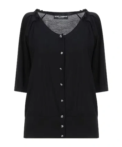Dolce & Gabbana Solid Wool Knit Sweater In Black