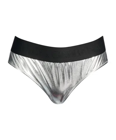 Dolce & Gabbana Solid-color Bikini Bottoms In Silver