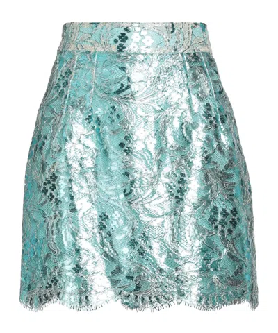 Dolce & Gabbana Solidcolor Lace Swing Skirt In Blue