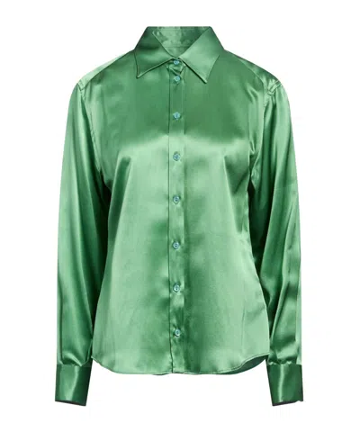 Dolce & Gabbana Solid-color Satin Long-sleeve Shirt In Green