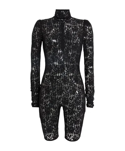 Dolce & Gabbana Solid-color Short-sleeve Lace Jumpsuit In Black