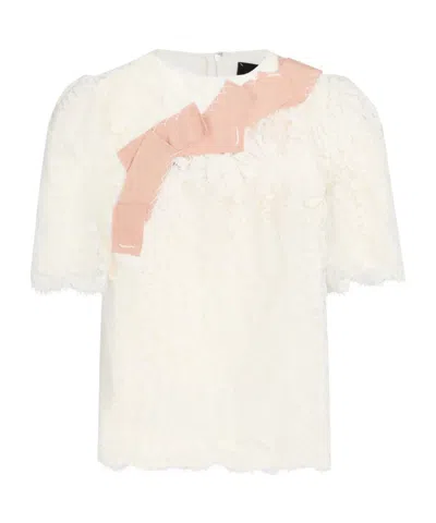 Dolce & Gabbana White Floral Lace Short Sleeves Blouse Top