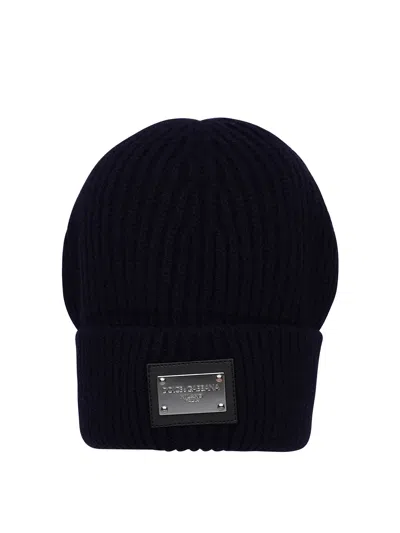Dolce & Gabbana Beret In Blue Virgin Wool Blend In Dark Blue