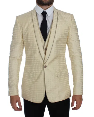 Dolce & Gabbana Sophisticated Beige Polka Dotted Blazer & Men's Vest