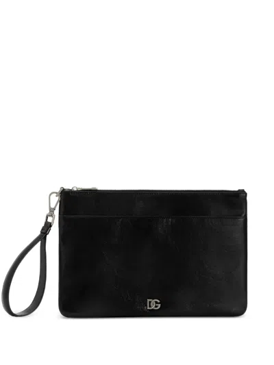 Dolce & Gabbana Sophisticated Leather Zip Bag - H 22 X W 32.2 X D 1 Cm In Black