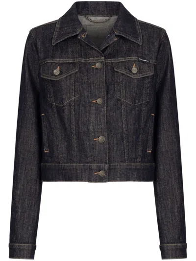 Dolce & Gabbana Sophisticated Logo-appliqué Cotton-blend Denim Jacket In Navy Blue