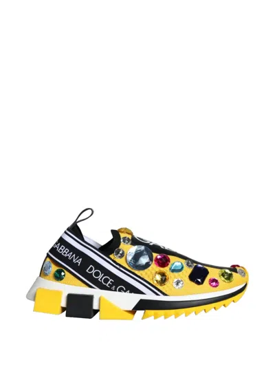 Dolce & Gabbana Sorrento Crystal-embellished Sneakers In Yellow