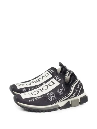 Pre-owned Dolce & Gabbana Sorrento Graffiti-print Sneakers In Black