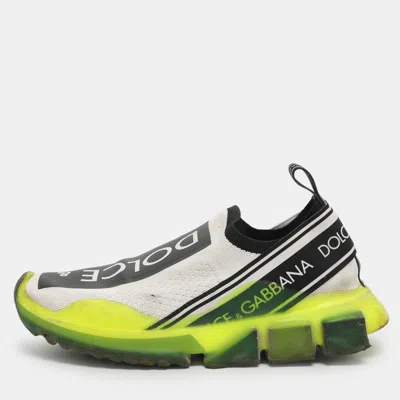 Pre-owned Dolce & Gabbana Sorrento Size 36.5 Neon Green/white Knit Fabric Slip On Sneakers