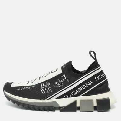 Pre-owned Dolce & Gabbana Sorrento Size 38 Black/white Knit Fabric Slip On Sneakers