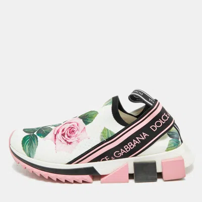 Pre-owned Dolce & Gabbana Sorrento Size 38 Multicolor Knit Fabric Flora Print Slip On Sneakers