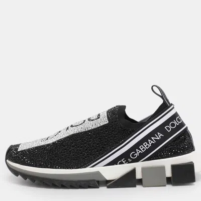 Pre-owned Dolce & Gabbana Sorrento Size 40 Black Crystals And Knit Fabric Slip On Sneakers