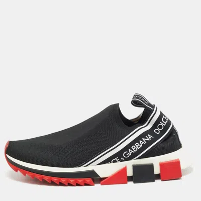 Pre-owned Dolce & Gabbana Sorrento Size 40 Black/white Knit Fabric Slip On Sneakers