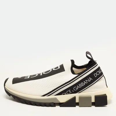 Pre-owned Dolce & Gabbana Sorrento Size 40 White Knit Fabric Slip On Sneakers
