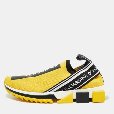 Pre-owned Dolce & Gabbana Sorrento Size 40 Yellow Knit Fabric Slip On Sneakers