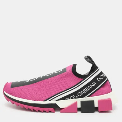 Pre-owned Dolce & Gabbana Sorrento Size 41.5 Pink Knit Fabric Slip On Sneakers