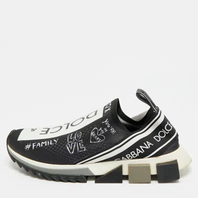Pre-owned Dolce & Gabbana Sorrento Size 42 Black/white Knit Fabric Slip On Sneakers