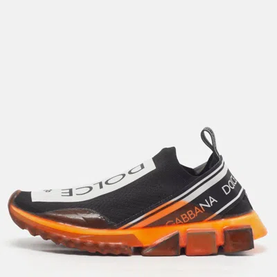 Pre-owned Dolce & Gabbana Sorrento Size 42.5 Black/orange Knit Fabric Slip On Sneakers