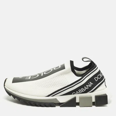 Pre-owned Dolce & Gabbana Sorrento Size 43 White/black Knit Fabric Slip On Sneakers