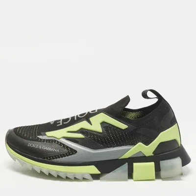 Pre-owned Dolce & Gabbana Sorrento Size 44.5 Black Knit Fabric And Rubber Slip On Sneakers