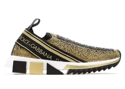 Pre-owned Dolce & Gabbana Sorrento Slip On Crystal (women's) Sneakers In Gold/black/white