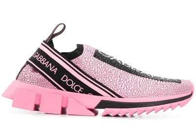 Pre-owned Dolce & Gabbana Sorrento Slip On Crystal (women's) Sneakers In Pink/black
