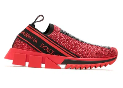 Pre-owned Dolce & Gabbana Sorrento Slip On Crystal (women's) Sneakers In Red/black/silver In Multi
