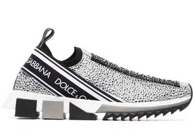 Pre-owned Dolce & Gabbana Sorrento Slip On Crystal (women's) Sneakers In Silver/black/white
