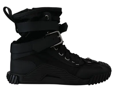 Pre-owned Dolce & Gabbana Sorrento Sneakers Nylon Black High Top Women's Shoes ()