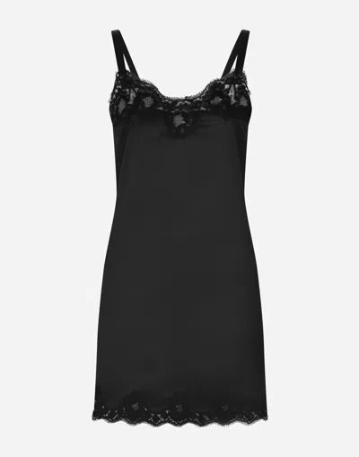 Dolce & Gabbana Silk Satin Slip Dress In Black