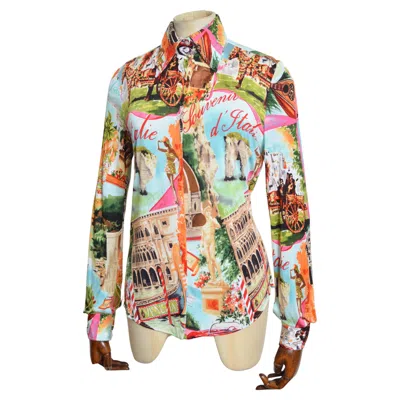 Pre-owned Dolce & Gabbana Souvenirs Of Sicily  Colourful Fitted Blouse Italian Print Shirt In Sand