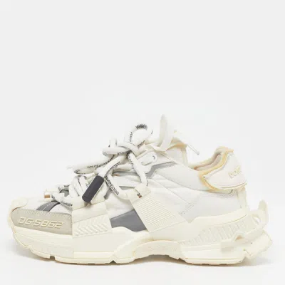 Pre-owned Dolce & Gabbana Space Size 37 Tricolor Leather And Nylon Lace Up Sneakers In White